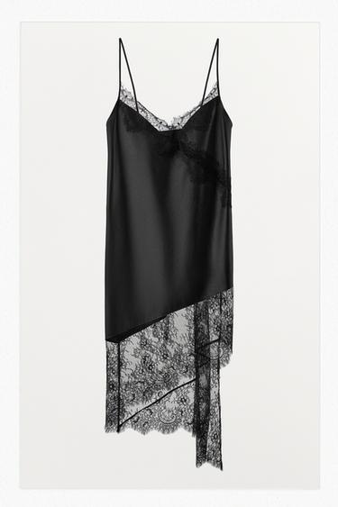 VESTIDO ASIMÉTRICO PIEL 100% ENCAJE - Negro de Zara