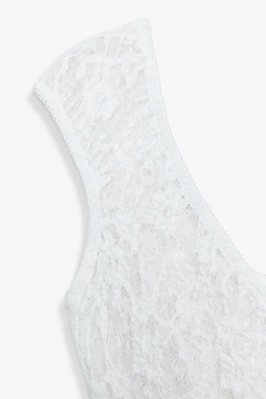 LACE BODYSUIT - Oyster-white by Zara - Image 8