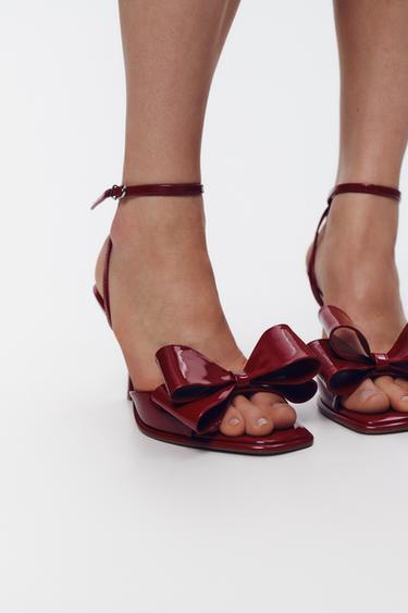 PATENT EFFECT BOW SANDAL - Strawberry Red by Zara - Image 0