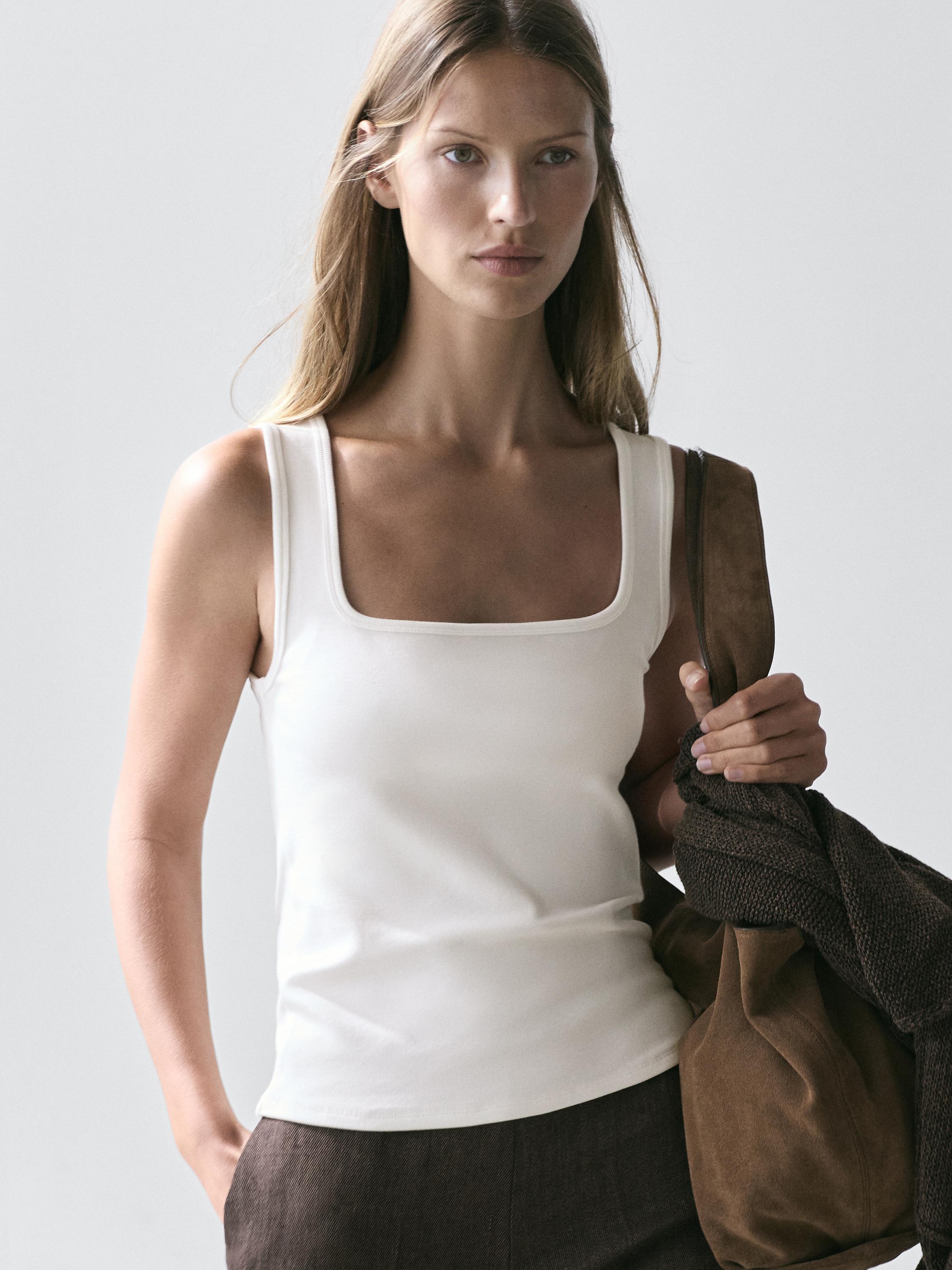 Sleeveless top with square neckline