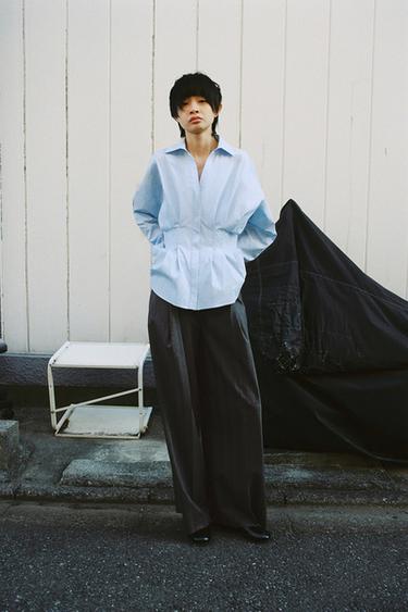 POPLIN SHIRT WITH PLEATS - Light blue by Zara