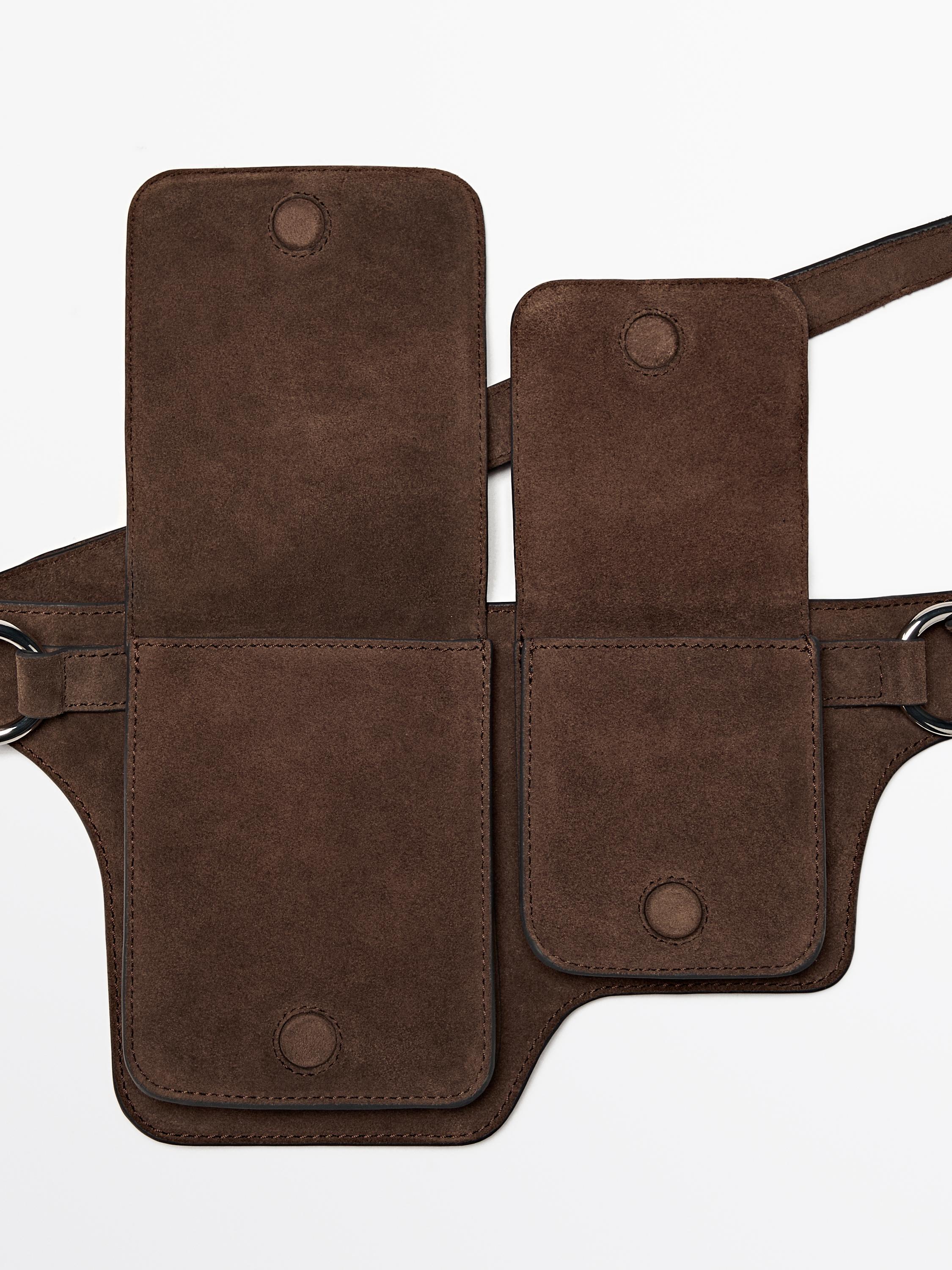 Split leather double compartment belt bag