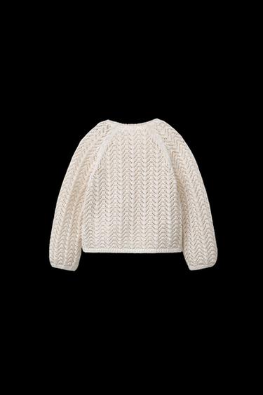 Zara TEXTURED KNIT CARDIGAN - Light beige