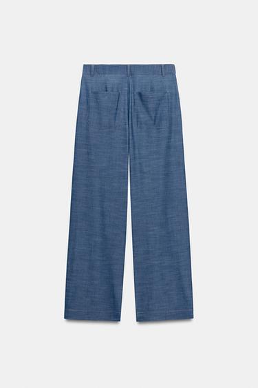 크로스 웨이스트 와이드 팬츠 - Zara 블루