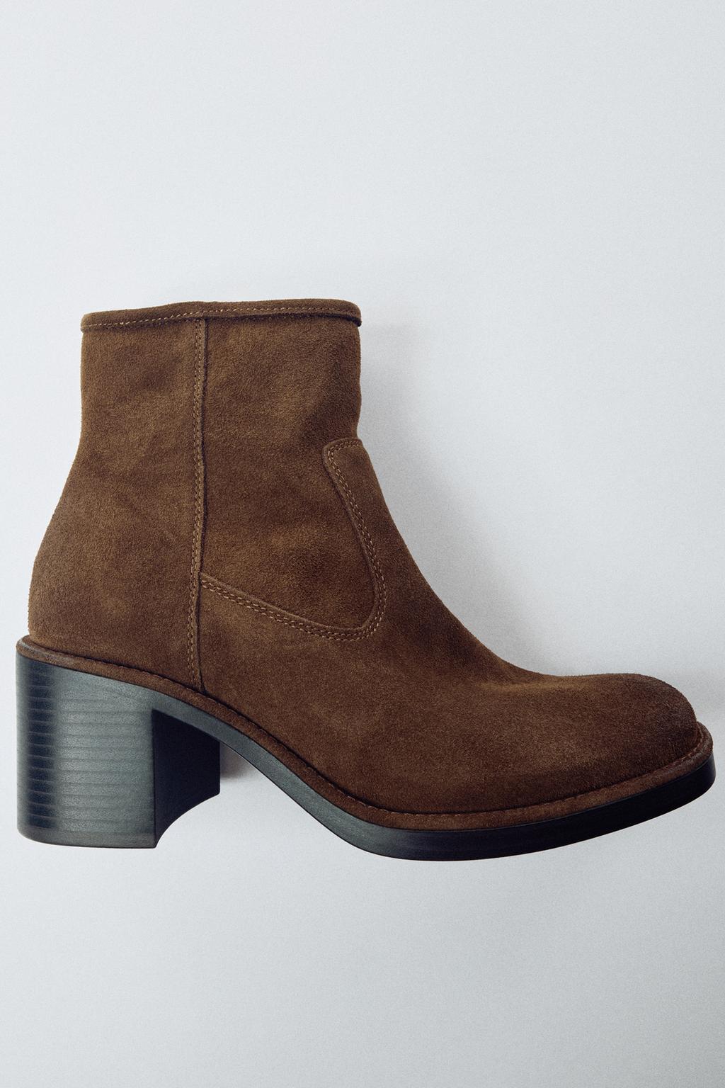 SPLIT SUEDE HEELED ANKLE BOOTS