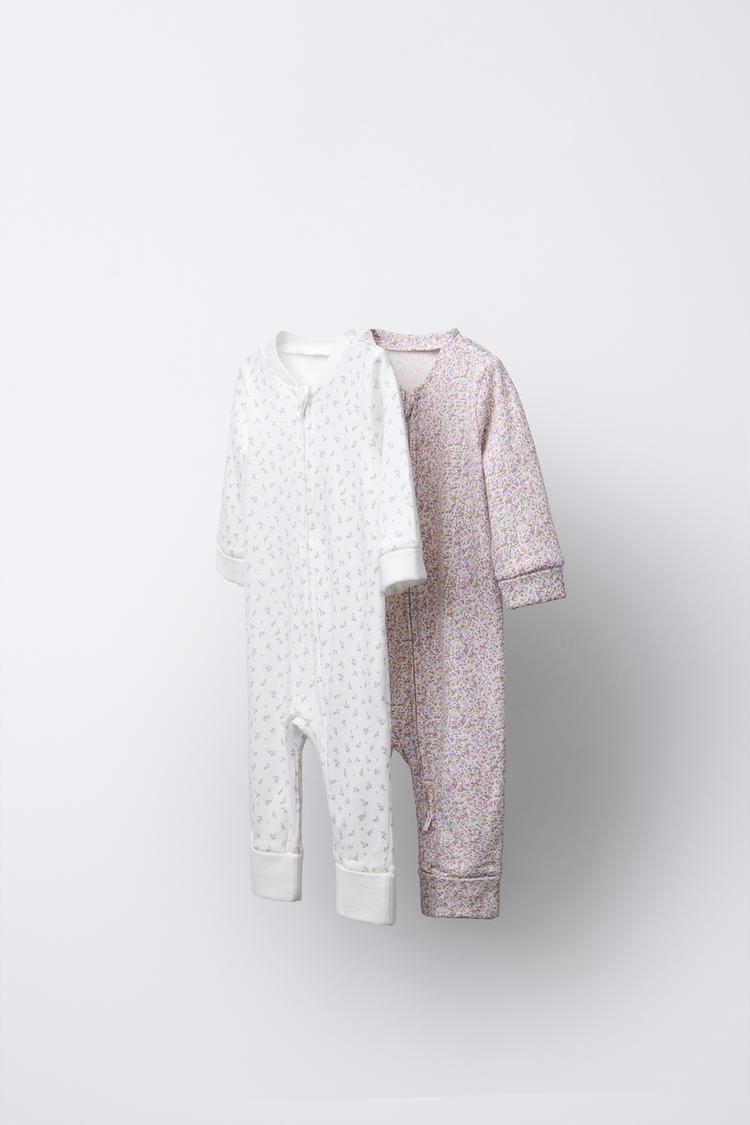 PACK DOS PIJAMAS ENTEROS PIE CONVERTIBLE FLORES Rosa ZARA Chile - Main Image