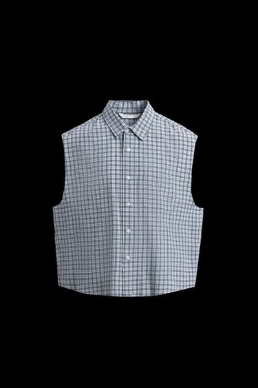 Zara PLAID CROPPED FIT SHIRT - Blue