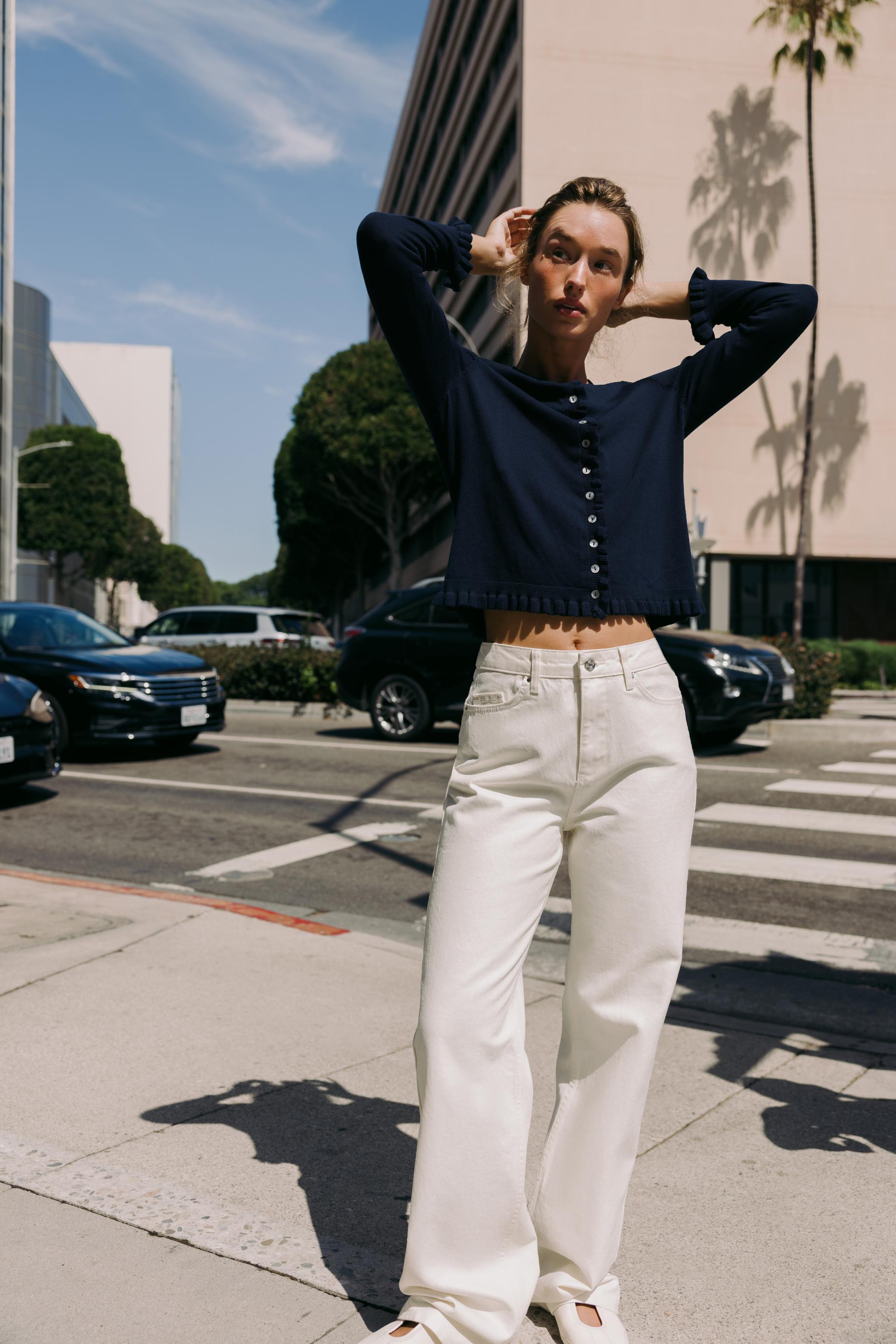 RUFFLED KNIT CARDIGAN - striped | ZARA United States