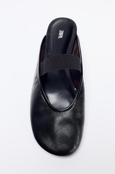 Zara 露跟真皮芭蕾平底鞋 - 黑色
