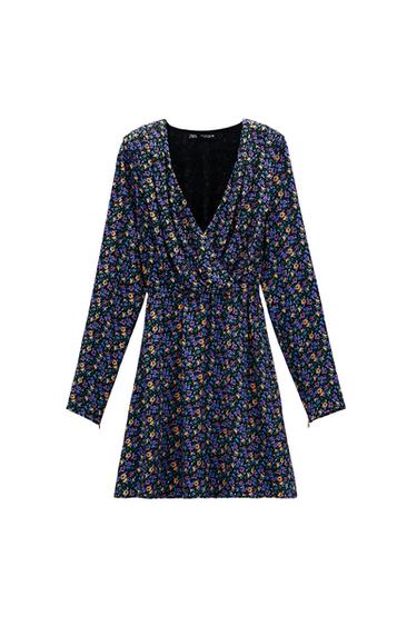 PRINTED DRESS WITH SHOULDER PADS