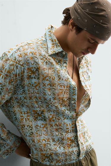 CHEMISE RELAXED FIT À IMPRIMÉ GÉOMÉTRIQUE - Bleu ciel de Zara - Image 5