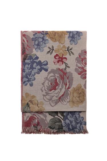 FLORAL PRINT SCARF WITH WOOL - Pink by Zara