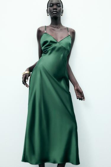 VESTIDO LENCERO APLIQUES - Verde de Zara
