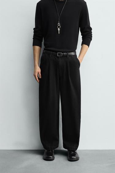 PANTALÓN DENIM CHINO WIDE FIT PLIEGUES - Negro de Zara