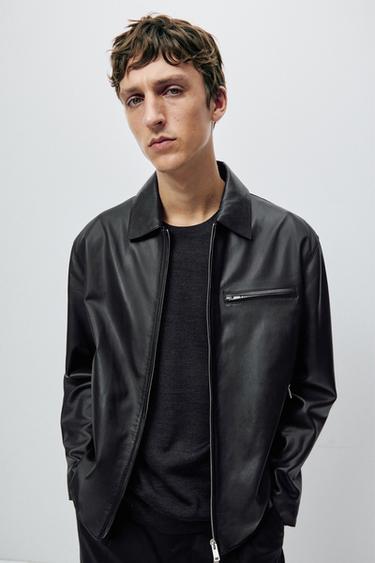 Cazadora piel napa detalle bolsillo - Negro de Zara