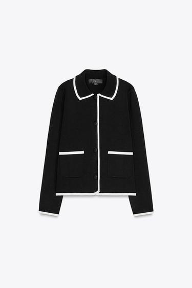KNIT CARDIGAN WITH CONTRAST TRIMS - Black / White by Zara - Image 2