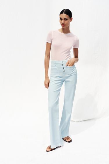 JEANS Z1975 FLARE S VYSOKÝM PASEM A KNOFLÍKY - Pastelově modrá od Zara - Obrázek 0
