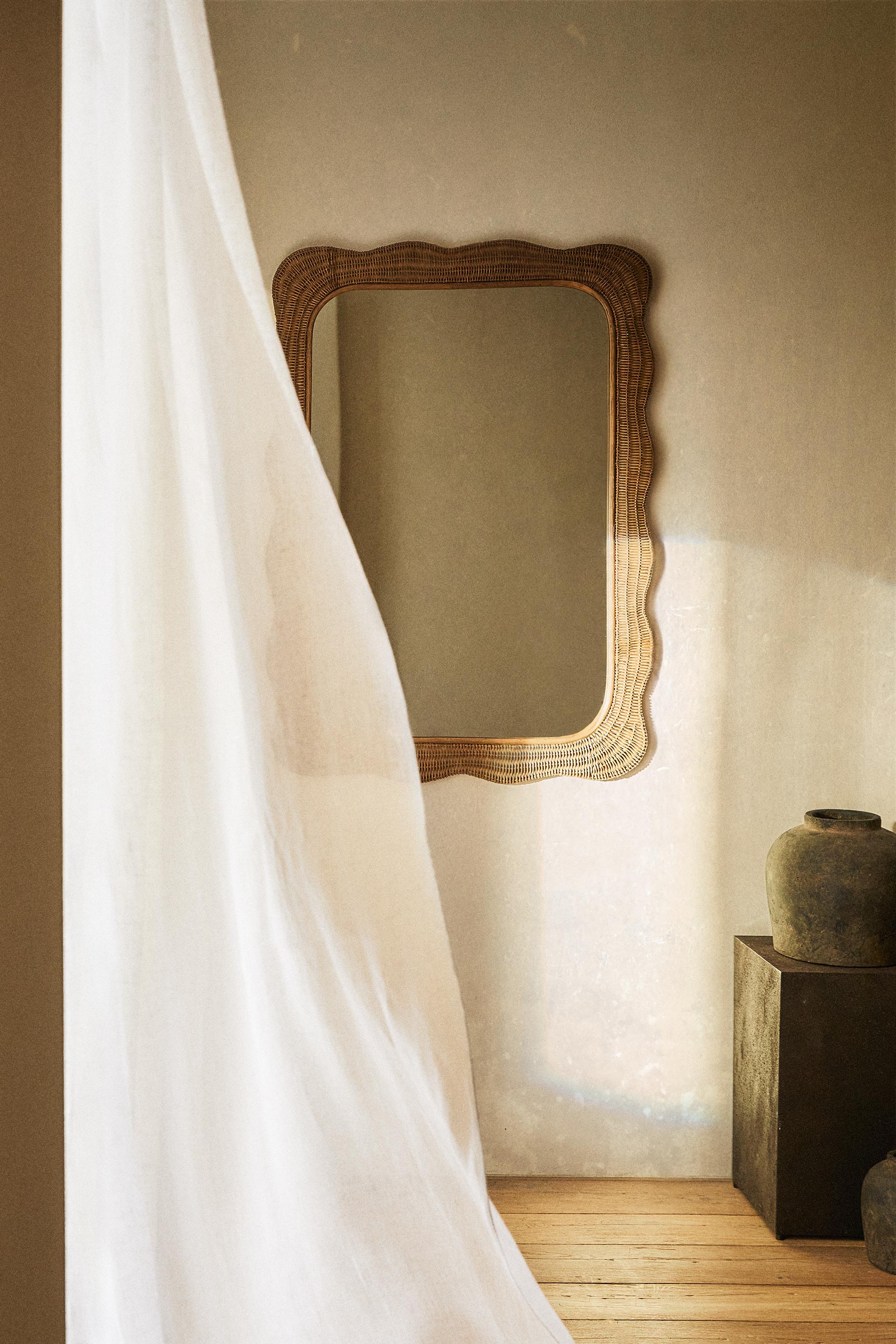 Irregular Rattan Wall Mirror - Unique Rectangular Design