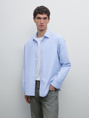 Zara Regular fit striped poplin shirt - Bluish