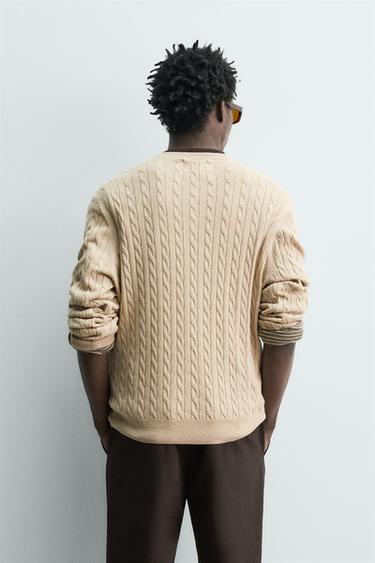 CABLE-KNIT COTTON BLEND JUMPER - Beige marl by Zara - Image 2