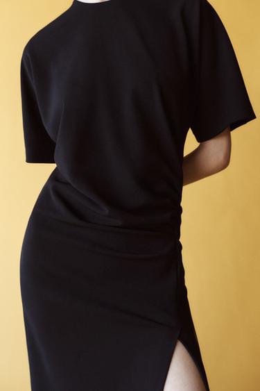MIDI DRESS WITH GATHERED DETAIL - Black by Zara - Image 3