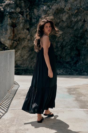 blue 70s dress Deadstock Vintage 1970s Maxi by Algo Polyester Jersey Hierarchy:Shoes>Dress>Oxfords 18Sleeve Long Black Shift Womens Size:2Y