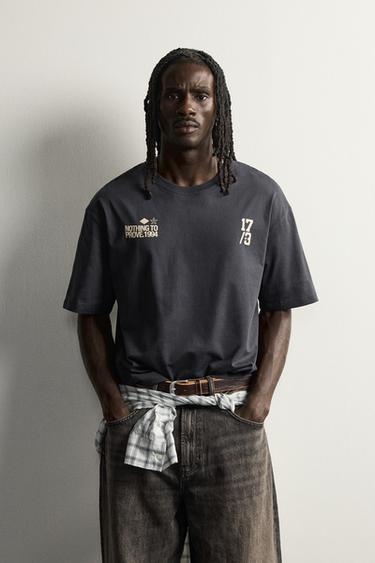 CONTRAST PRINT BOXY FIT T-SHIRT - Navy blue by Zara