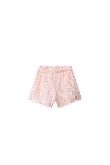 EMBROIDERED FLORAL TEXTURED BERMUDA SHORTS - Peach by Zara