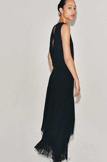 VESTIDO ASSIMÉTRICO FRANJAS ZW COLLECTION - Preto da Zara