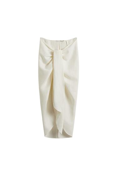 LONG LINEN BEACH SARONG WITH KNOT - Ecru by Zara