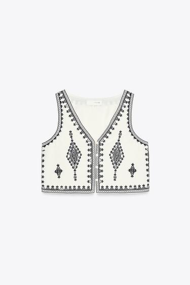 GILET BRODÉ EN CONTRASTE - Écru de Zara - Image 5