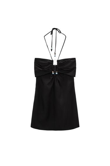 LINEN BLEND DRESS WITH CUT-OUT DETAIL