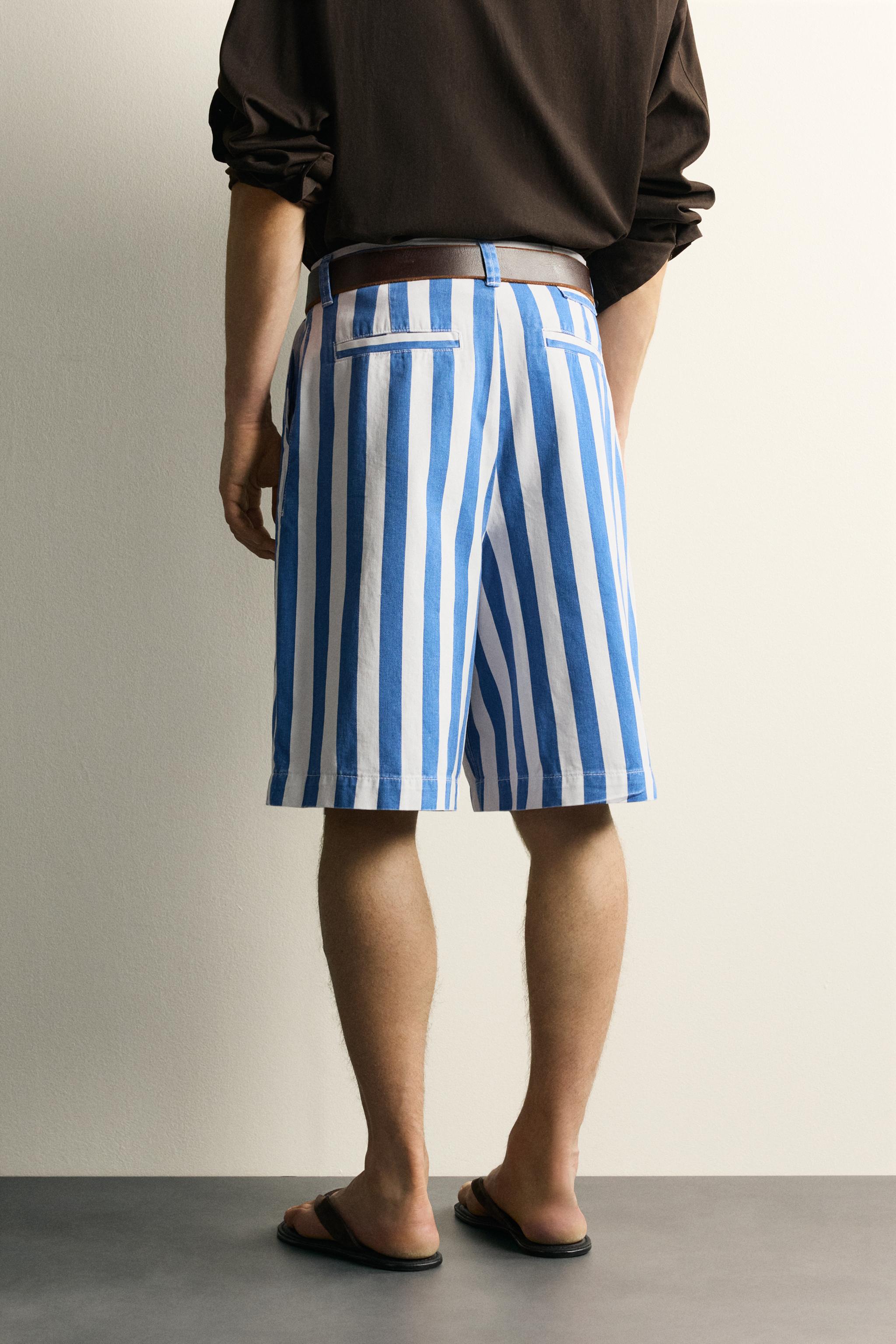 STRIPED WIDE-LEG BERMUDA SHORTS