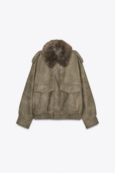 VESTE EFFET DAIM COL AMOVIBLE - Kaki de Zara - Image 7