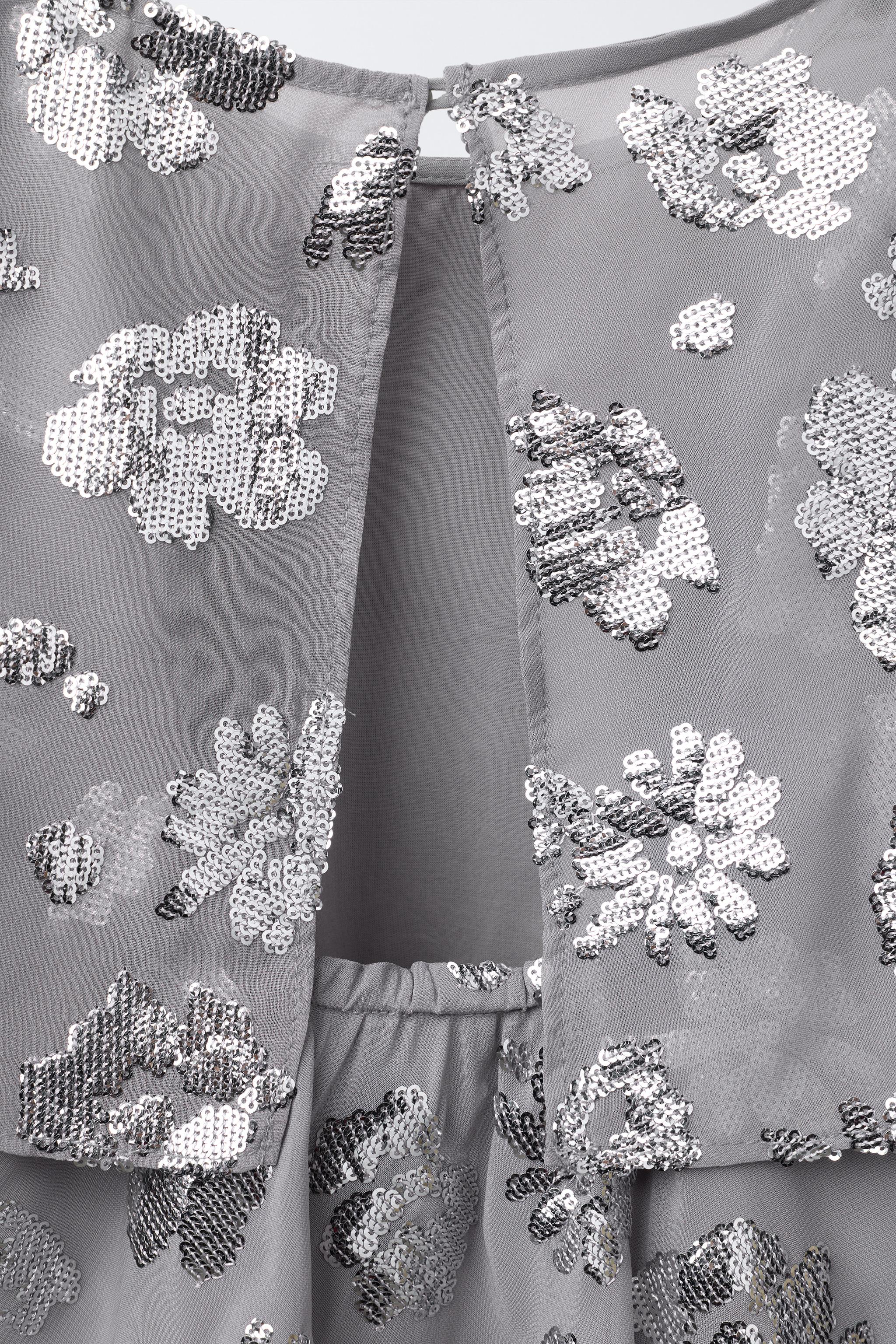 RUFFLED SEQUIN FLORAL DRESS