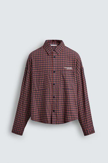 EMBROIDERED FLANNEL CHECK SHIRT - red/navy by Zara