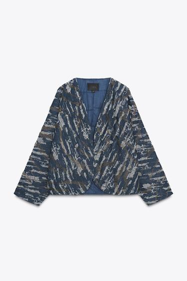 BEADED DENIM-EFFECT QUILTED KIMONO - Blue by Zara