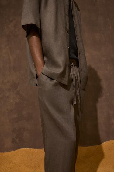 100% LINEN TROUSERS - Brown / Taupe by Zara - Image 2