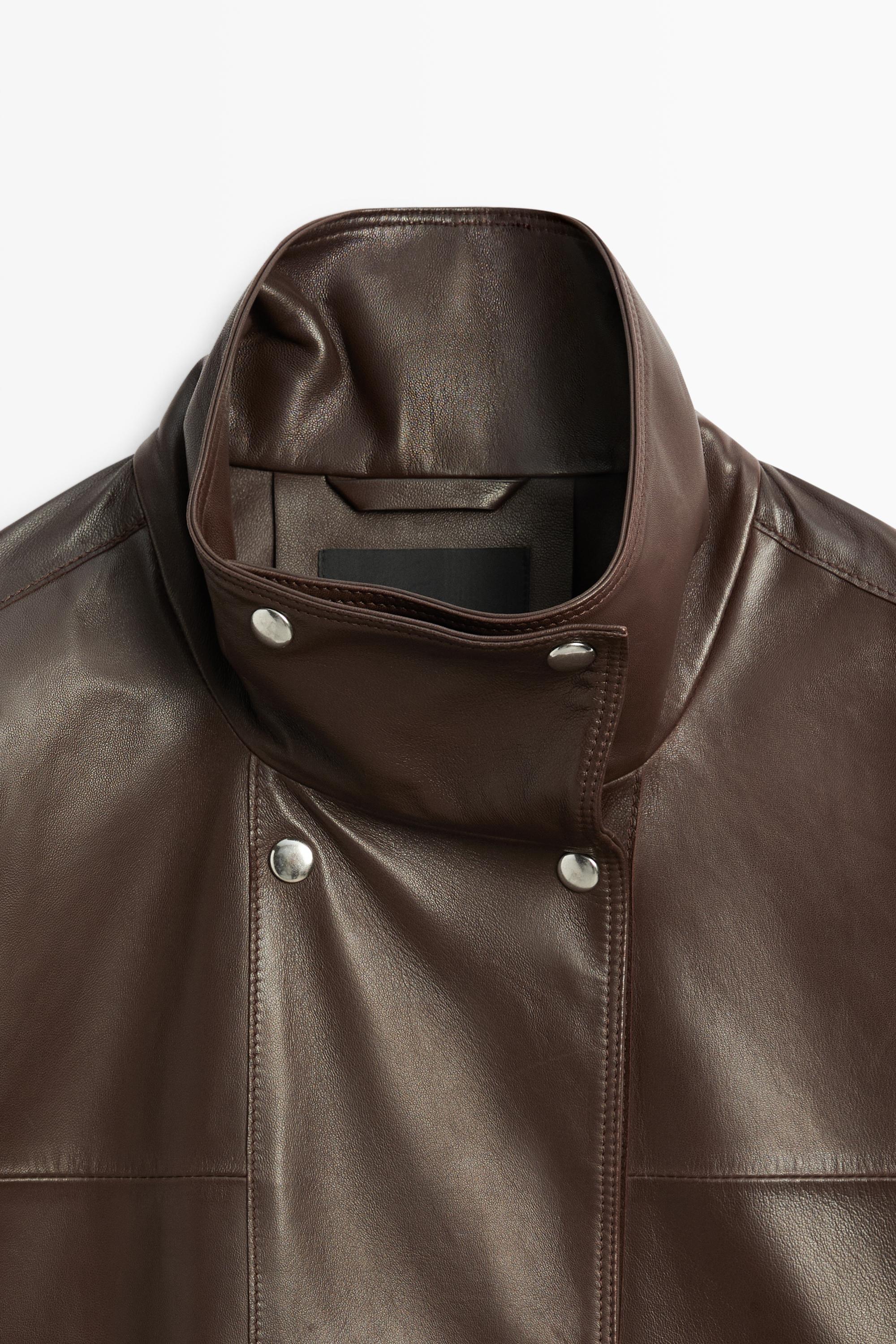 Veste en cuir nappa à fermeture sous patte
