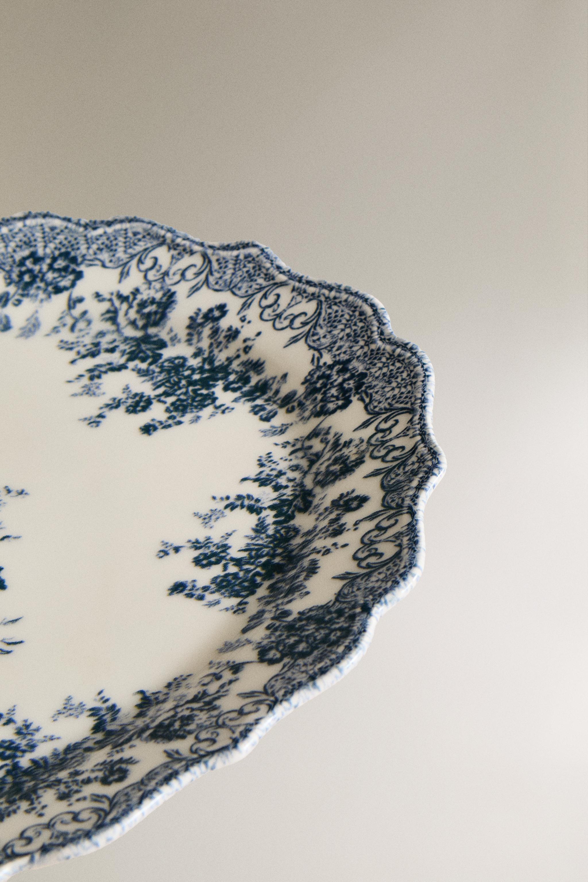 FLORAL EARTHENWARE SERVING DISH - Blue | ZARA United States