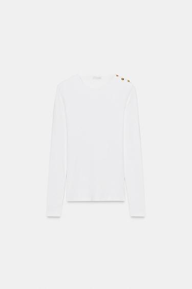 Zara 羅紋鈕扣T恤 - 白色