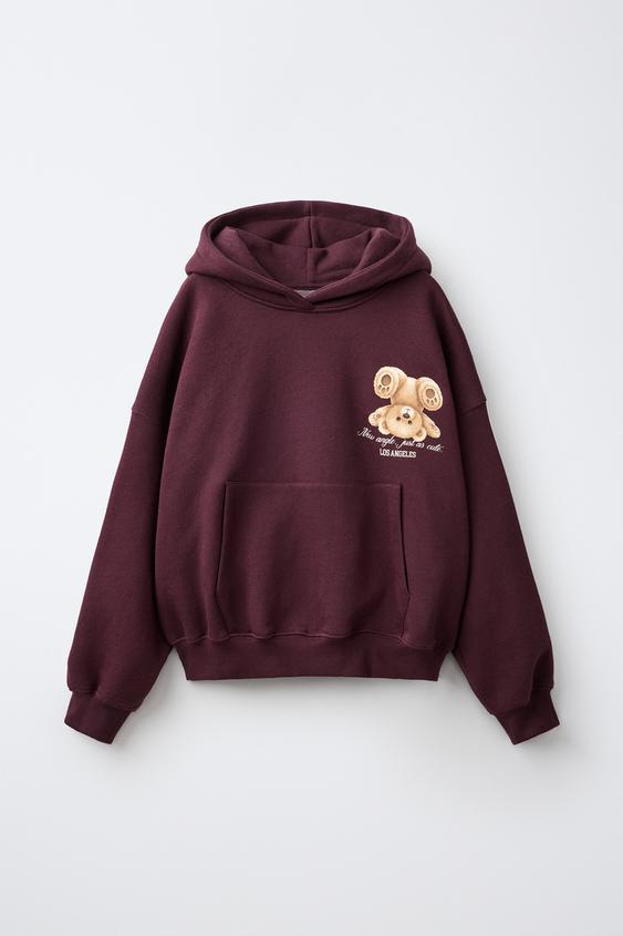 BEAR PRINT HOODIE - Aubergine by Zara - Image 0