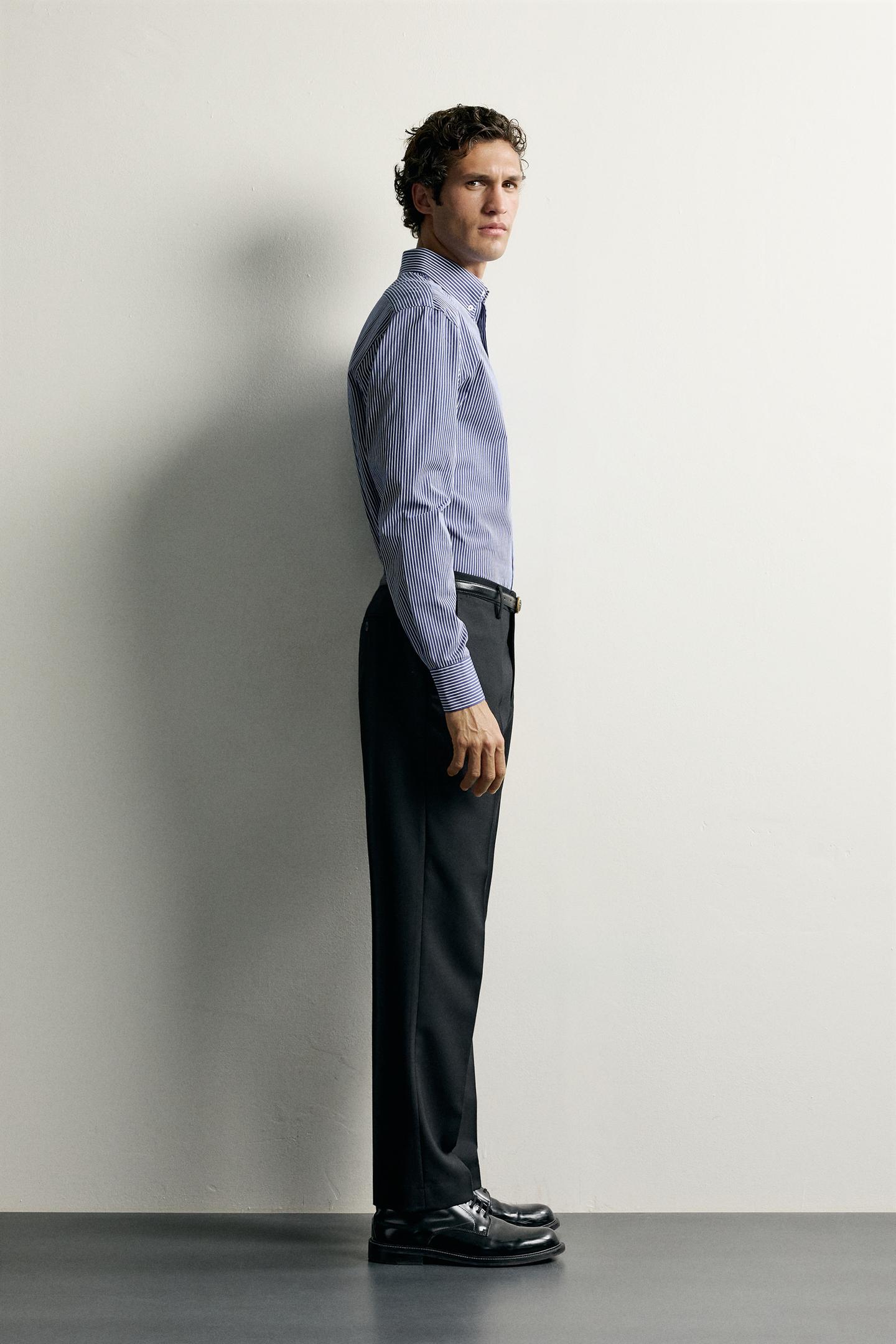 Мужская рубашка Zara Striped Regular Fit, цвет: Синий / Белый — фото 4