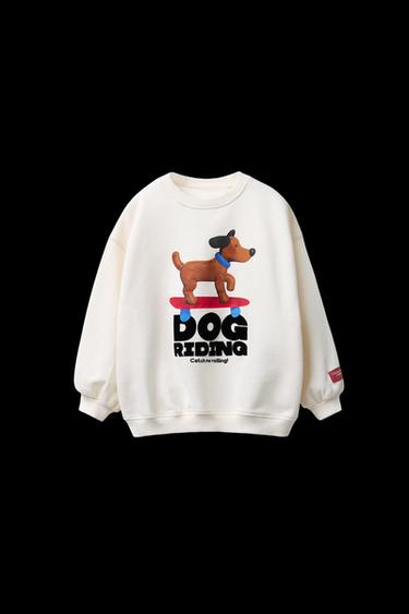 FLOCKED SLOGAN DOG PRINT SWEATSHIRT - Ecru by Zara - Image 0