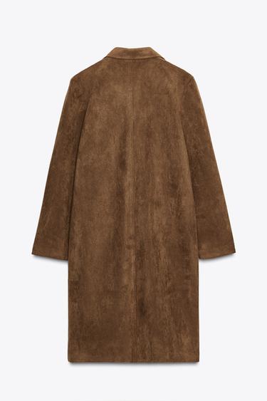 FAUX SUEDE BROOCH FROCK COAT - Tobacco Brown by Zara - Image 7