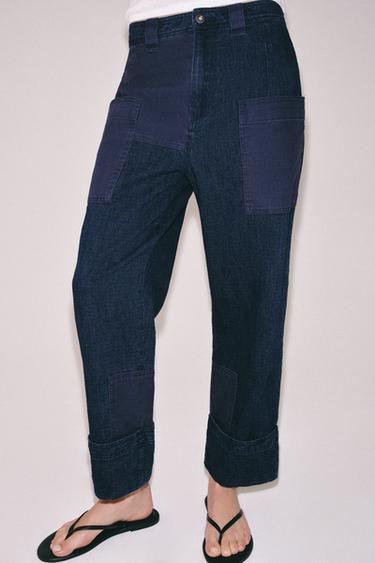 PANTALÓN COMBINADO BOLSILLOS ZW COLLECTION - Azul de Zara