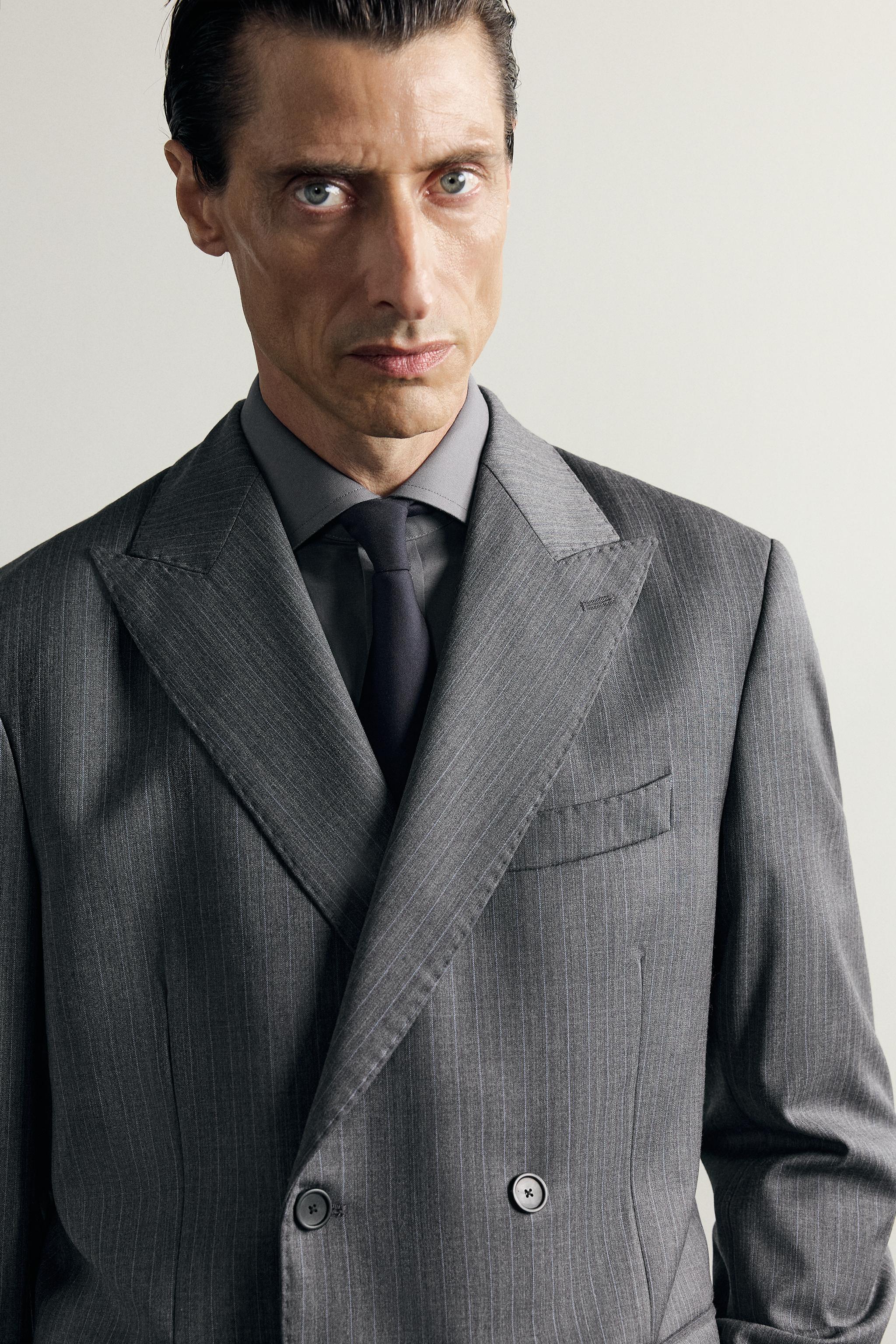 Zara ÇİZGİLİ %100 YÜN TAKIM BLAZER görsel 6