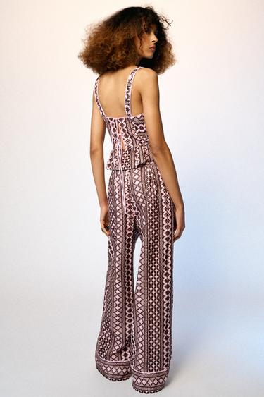 WIDE TROUSERS WITH CUTWORK EMBROIDERY - Pink by Zara