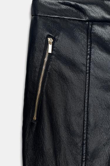 FAUX LEATHER FLARE TROUSERS - Black by Zara - Image 7