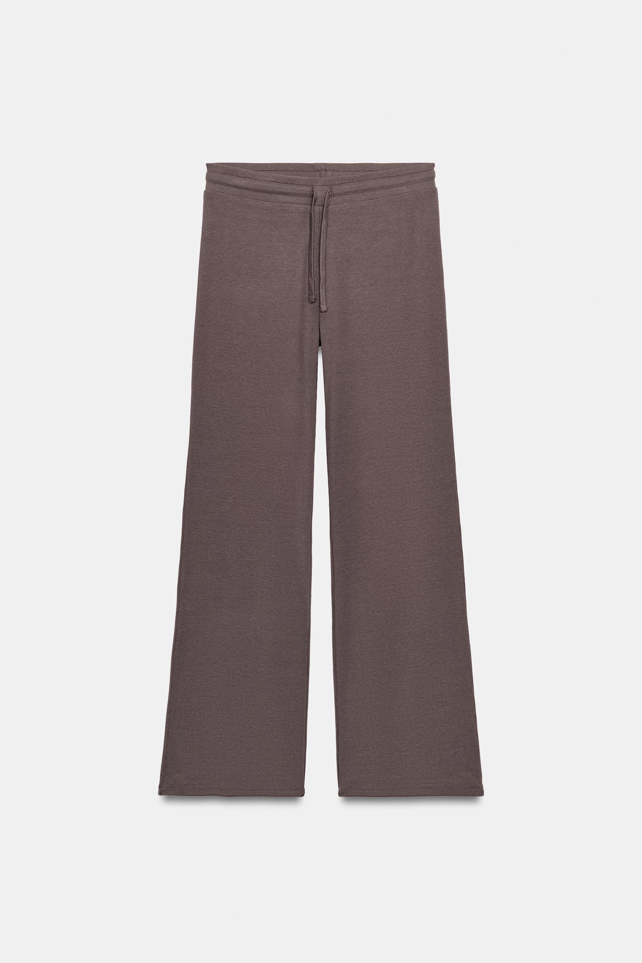 RIBBED STRAIGHT LEG PANTS — Brown / Taupe